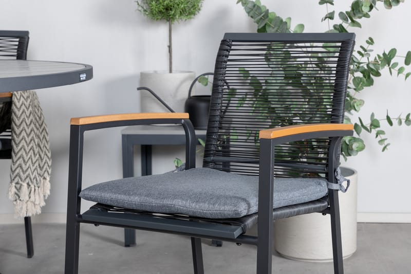 Parma Matgrupp Utomhus Rund Ø140cm + 4 Dallas Matstolar - Mörkgrå - Utemöbler - Utegrupp - Matgrupper utomhus
