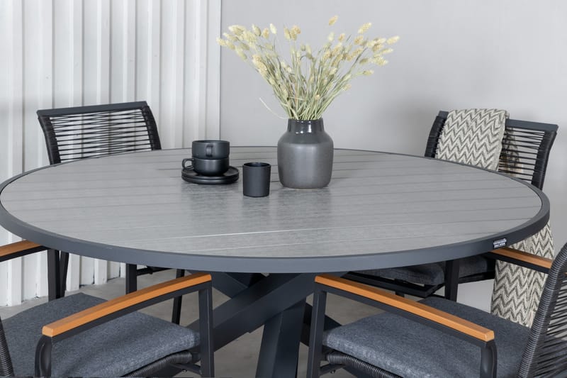 Parma Matgrupp Utomhus Rund Ø140cm + 4 Dallas Matstolar - Mörkgrå - Utemöbler - Utegrupp - Matgrupper utomhus