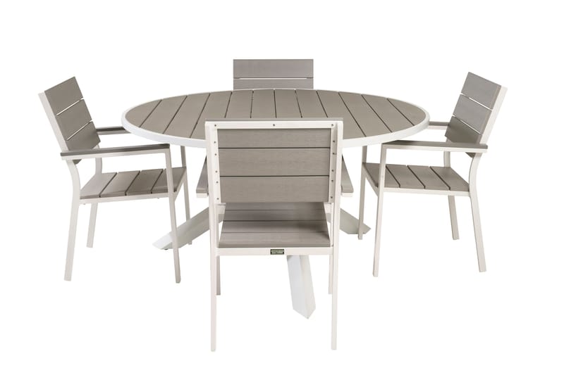 Parma Matgrupp Utomhus Rund Ø140cm + 4 Levels Stapelbara Matstolar - Vit - Utemöbler - Utegrupp - Matgrupper utomhus