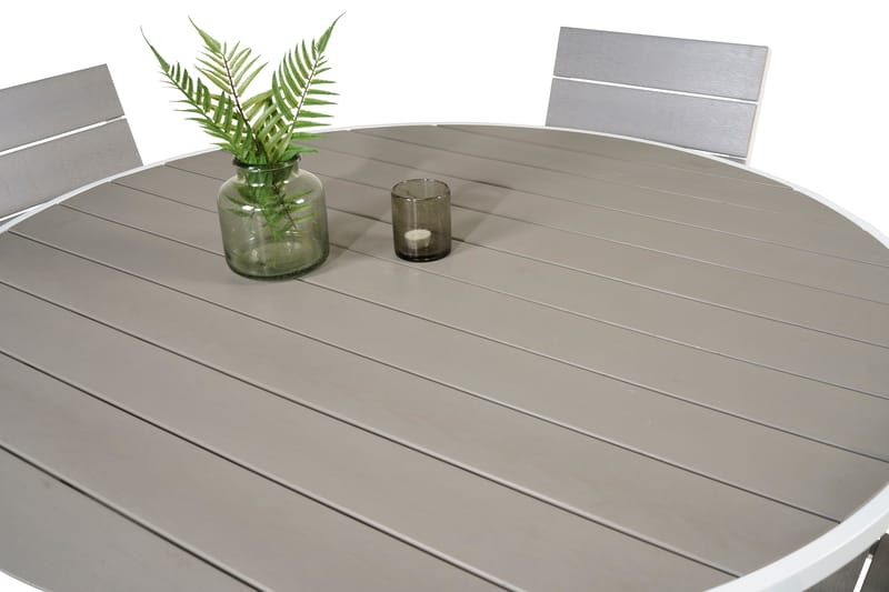 Parma Matgrupp Utomhus Rund Ø140cm + 4 Levels Stapelbara Matstolar - Vit - Utemöbler - Utegrupp - Matgrupper utomhus