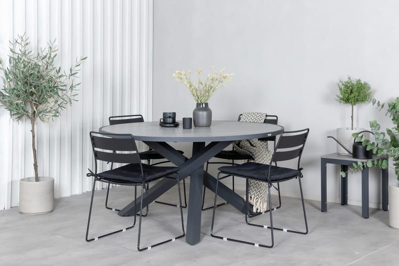 Parma Matgrupp Utomhus Rund Ø140cm + 4 Lina Matstolar - Svart/Grå - Utemöbler - Utegrupp - Matgrupper utomhus