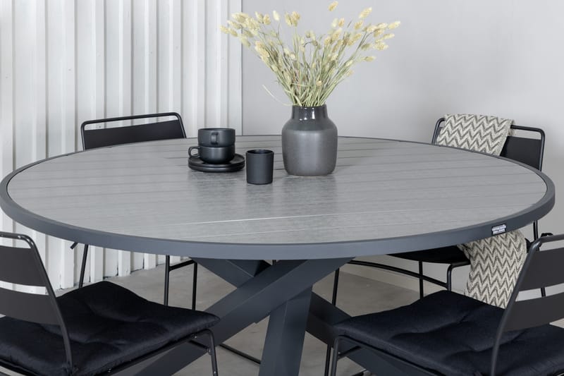 Parma Matgrupp Utomhus Rund Ø140cm + 4 Lina Matstolar - Svart/Grå - Utemöbler - Utegrupp - Matgrupper utomhus