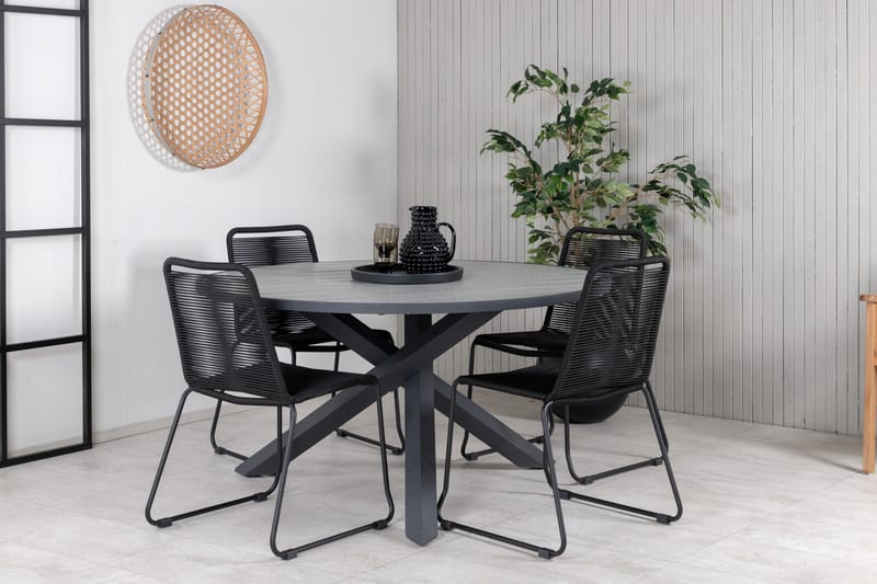 Parma Matgrupp Utomhus Rund Ø140cm + 4 Lindos Stolar - Svart/Grå - Utemöbler - Utegrupp - Matgrupper utomhus