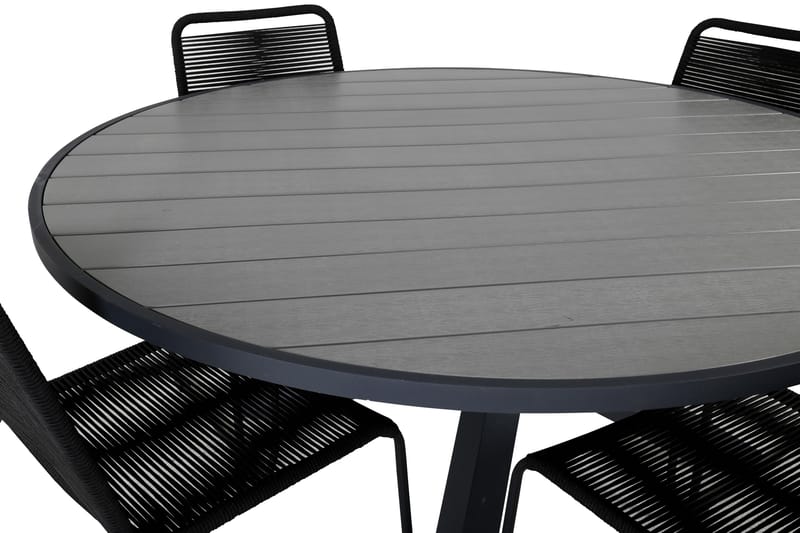 Parma Matgrupp Utomhus Rund Ø140cm + 4 Lindos Stolar - Svart/Grå - Utemöbler - Utegrupp - Matgrupper utomhus