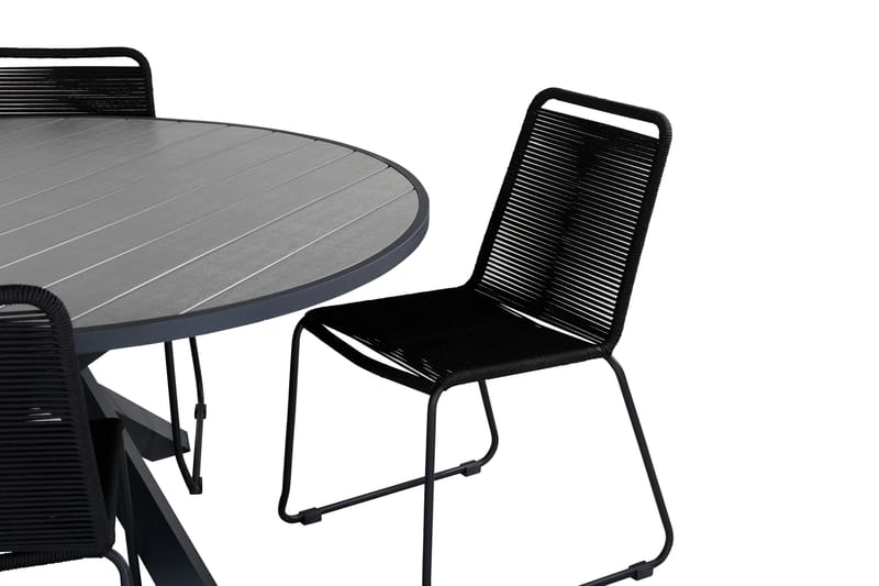Parma Matgrupp Utomhus Rund Ø140cm + 4 Lindos Stolar - Svart/Grå - Utemöbler - Utegrupp - Matgrupper utomhus