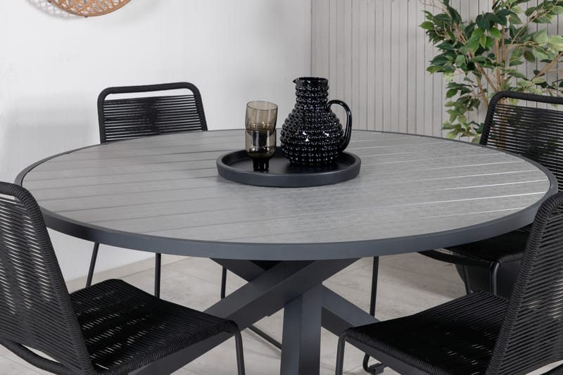 Parma Matgrupp Utomhus Rund Ø140cm + 4 Lindos Stolar - Svart/Grå - Utemöbler - Utegrupp - Matgrupper utomhus