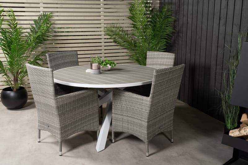 Parma Matgrupp Utomhus Rund Ø140cm + 4 Malin Karmstolar - Natur/Svart - Utemöbler - Utegrupp - Matgrupper utomhus