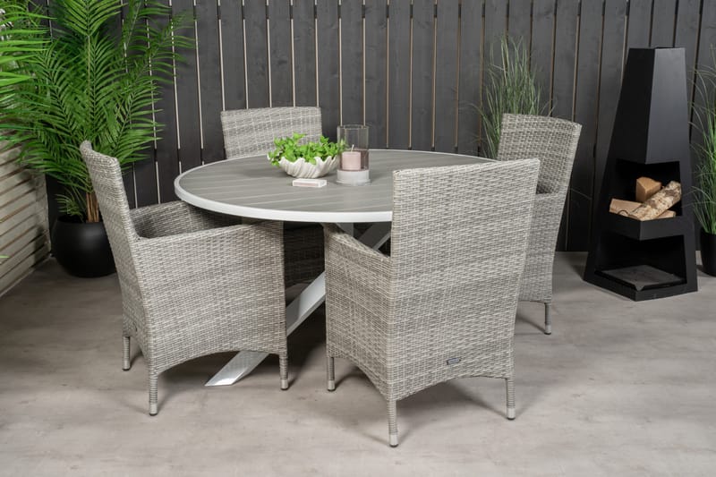 Parma Matgrupp Utomhus Rund Ø140cm + 4 Malin Karmstolar - Natur/Svart - Utemöbler - Utegrupp - Matgrupper utomhus