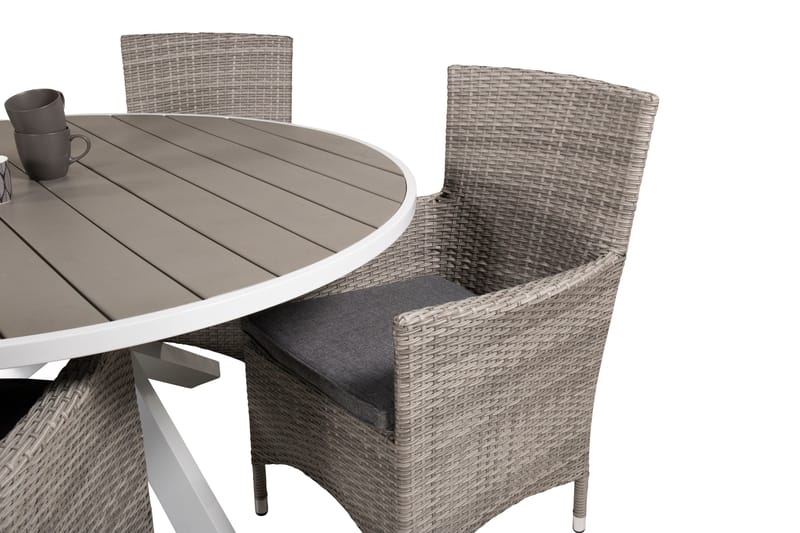 Parma Matgrupp Utomhus Rund Ø140cm + 4 Malin Karmstolar - Natur/Svart - Utemöbler - Utegrupp - Matgrupper utomhus