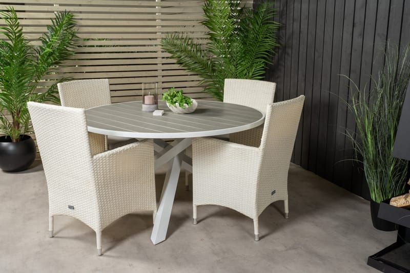 Parma Matgrupp Utomhus Rund Ø140cm + 4 Malin Karmstolar - Svart/Grå - Utemöbler - Utegrupp - Matgrupper utomhus