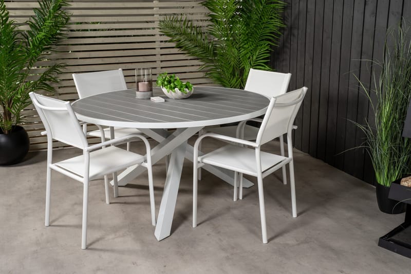 Parma Matgrupp Utomhus Rund Ø140cm + 4 Santorini Karmstolar - Vit - Utemöbler - Utegrupp - Matgrupper utomhus