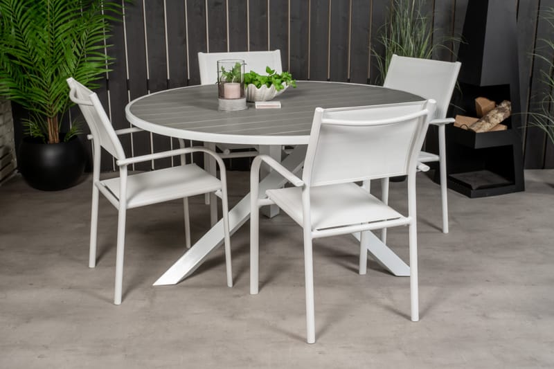 Parma Matgrupp Utomhus Rund Ø140cm + 4 Santorini Karmstolar - Vit - Utemöbler - Utegrupp - Matgrupper utomhus