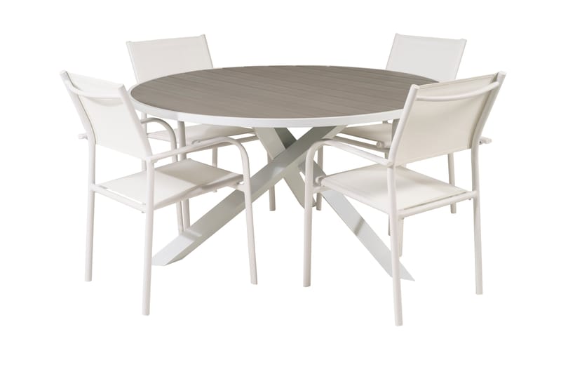 Parma Matgrupp Utomhus Rund Ø140cm + 4 Santorini Karmstolar - Vit - Utemöbler - Utegrupp - Matgrupper utomhus