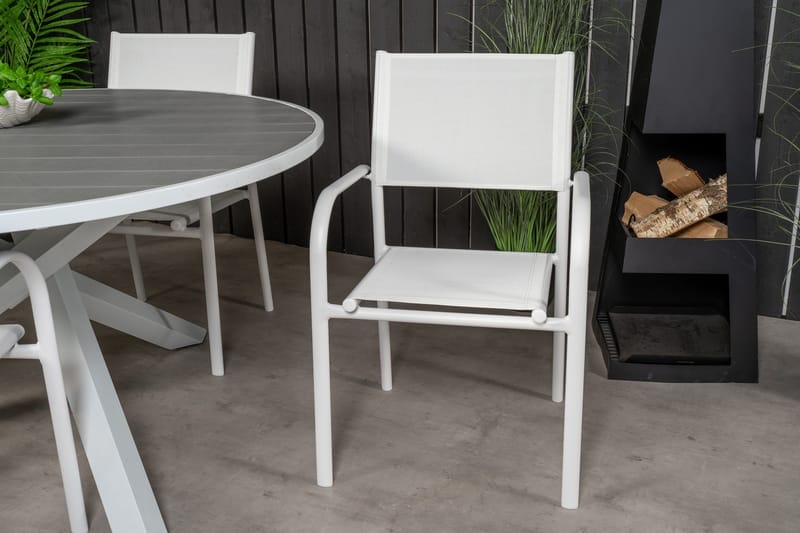 Parma Matgrupp Utomhus Rund Ø140cm + 4 Santorini Karmstolar - Vit - Utemöbler - Utegrupp - Matgrupper utomhus