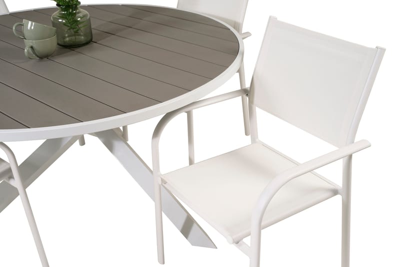 Parma Matgrupp Utomhus Rund Ø140cm + 4 Santorini Karmstolar - Vit - Utemöbler - Utegrupp - Matgrupper utomhus