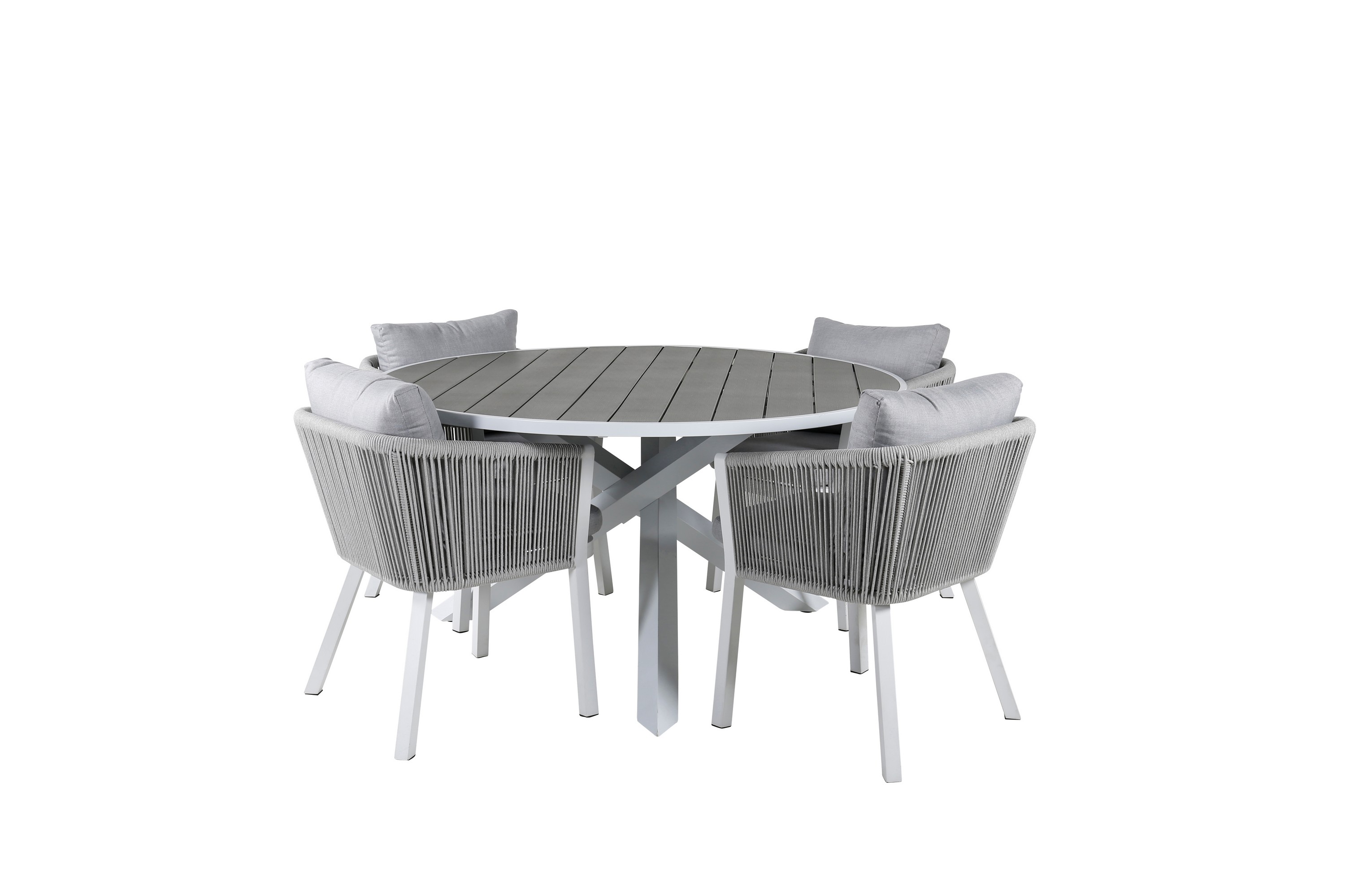 parma matgrupp utomhus rund ø140cm + 4 virya matstolar - brun/vit