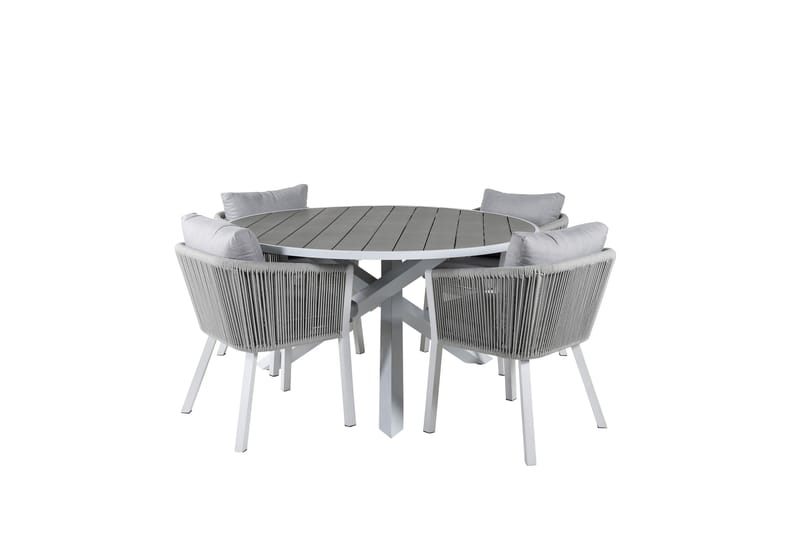 Parma Matgrupp Utomhus Rund Ø140cm + 4 Virya Matstolar - Brun/Vit - Utemöbler - Utegrupp - Matgrupper utomhus