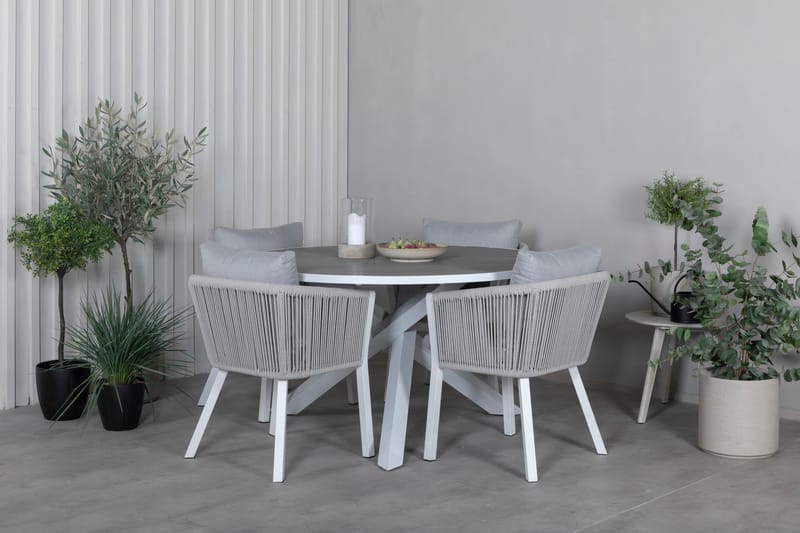 Parma Matgrupp Utomhus Rund Ø140cm + 4 Virya Matstolar - Brun/Vit - Utemöbler - Utegrupp - Matgrupper utomhus