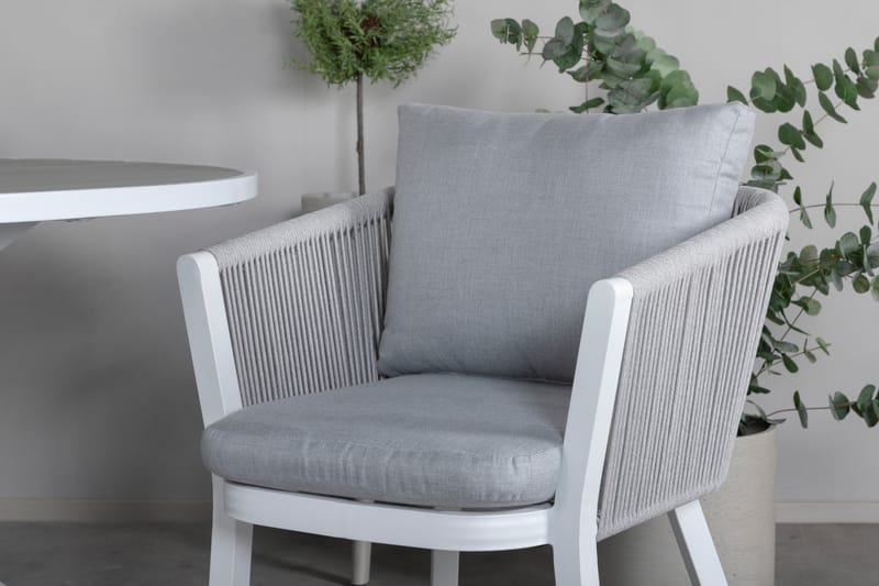 Parma Matgrupp Utomhus Rund Ø140cm + 4 Virya Matstolar - Brun/Vit - Utemöbler - Utegrupp - Matgrupper utomhus