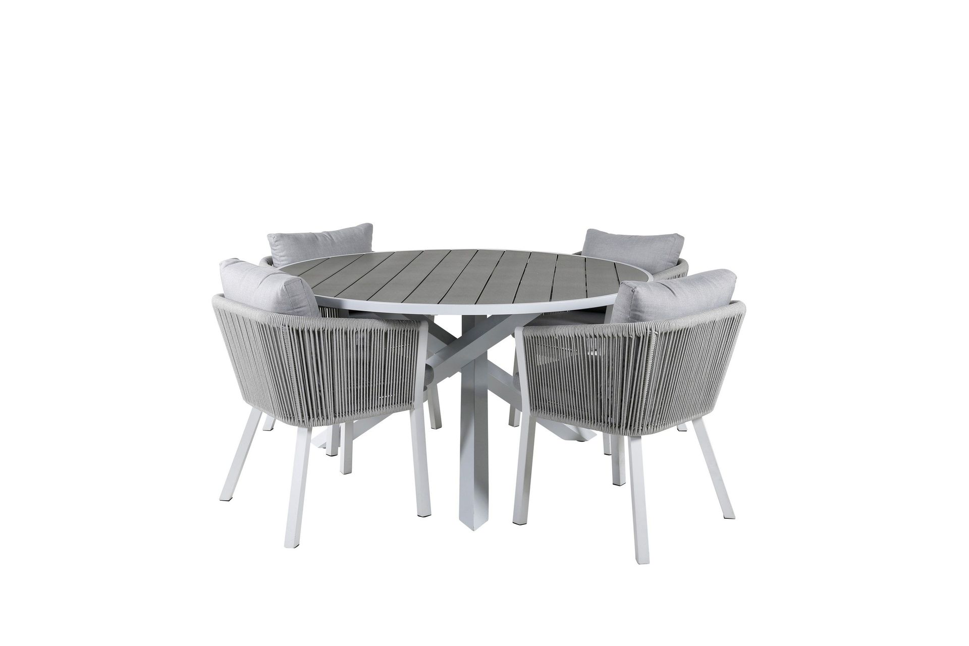 parma matgrupp utomhus rund ø140cm + 4 virya matstolar - brun/vit