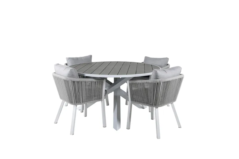 Parma Matgrupp Utomhus Rund Ø140cm + 4 Virya Matstolar, Brun/Vit