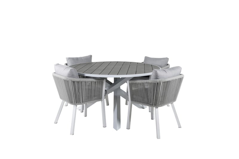 Parma Matgrupp Utomhus Rund Ø140cm + 4 Virya Matstolar, Brun/Vit