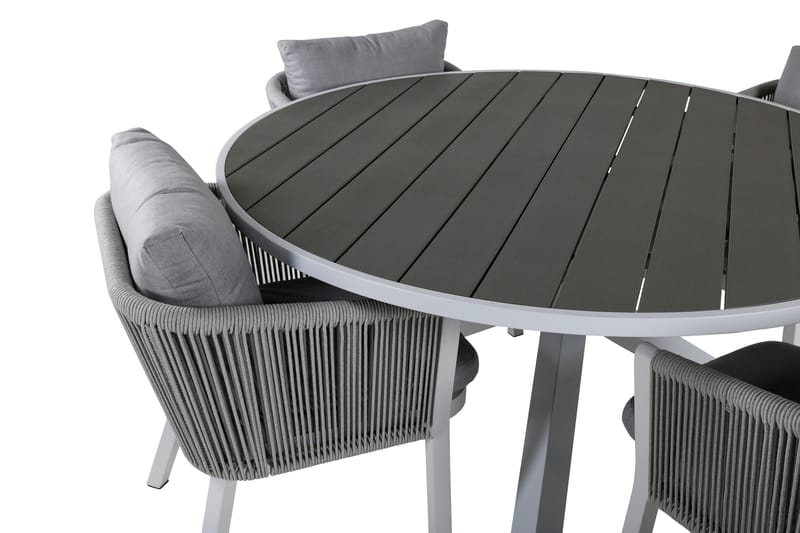 Parma Matgrupp Utomhus Rund Ø140cm + 4 Virya Matstolar - Brun/Vit - Utemöbler - Utegrupp - Matgrupper utomhus