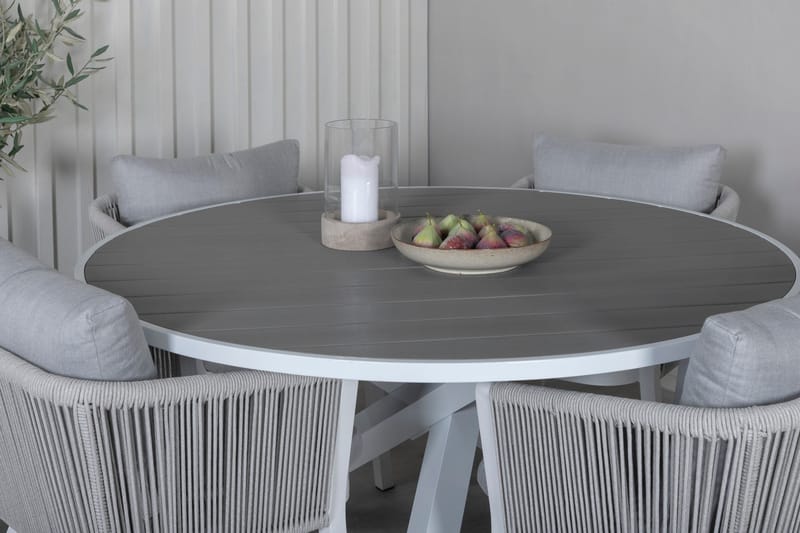 Parma Matgrupp Utomhus Rund Ø140cm + 4 Virya Matstolar - Brun/Vit - Utemöbler - Utegrupp - Matgrupper utomhus