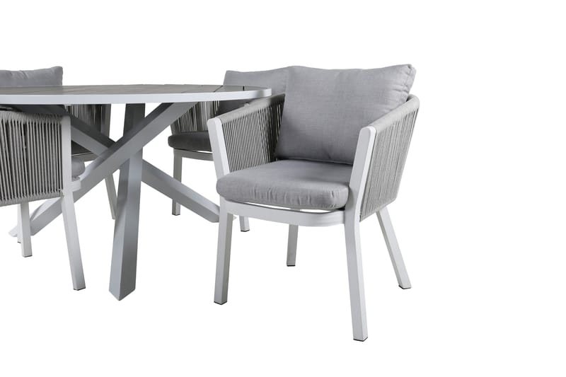 Parma Matgrupp Utomhus Rund Ø140cm + 4 Virya Matstolar - Brun/Vit - Utemöbler - Utegrupp - Matgrupper utomhus