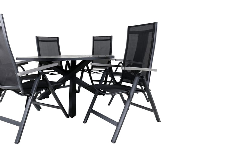 Parma Matgrupp Utomhus Rund Ø140cm + 6 Albany Positionsstolar - Svart/Grå - Utemöbler - Utegrupp - Matgrupper utomhus