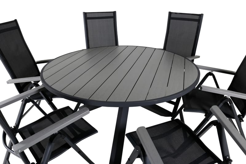Parma Matgrupp Utomhus Rund Ø140cm + 6 Albany Positionsstolar - Svart/Grå - Utemöbler - Utegrupp - Matgrupper utomhus