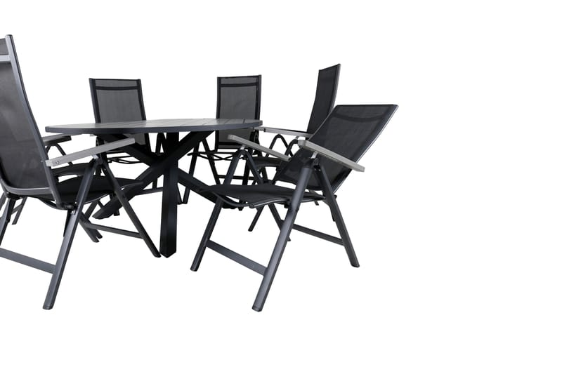 Parma Matgrupp Utomhus Rund Ø140cm + 6 Albany Positionsstolar - Svart/Grå - Utemöbler - Utegrupp - Matgrupper utomhus