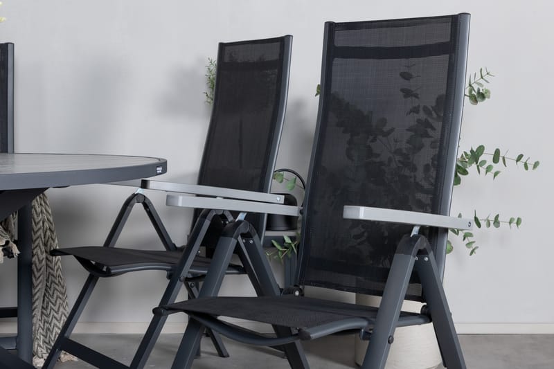 Parma Matgrupp Utomhus Rund Ø140cm + 6 Albany Positionsstolar - Svart/Grå - Utemöbler - Utegrupp - Matgrupper utomhus