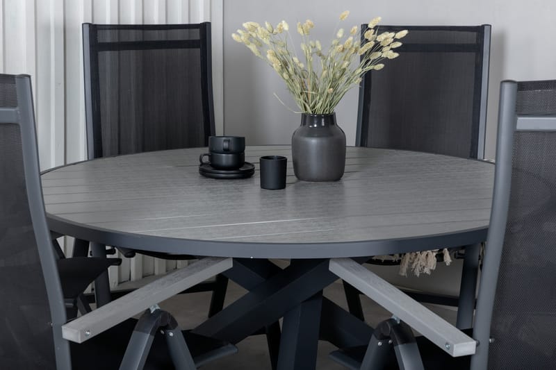 Parma Matgrupp Utomhus Rund Ø140cm + 6 Albany Positionsstolar - Svart/Grå - Utemöbler - Utegrupp - Matgrupper utomhus