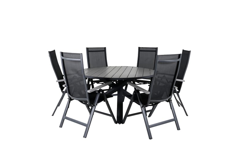 Parma Matgrupp Utomhus Rund Ø140cm + 6 Albany Positionsstolar - Svart/Grå - Utemöbler - Utegrupp - Matgrupper utomhus