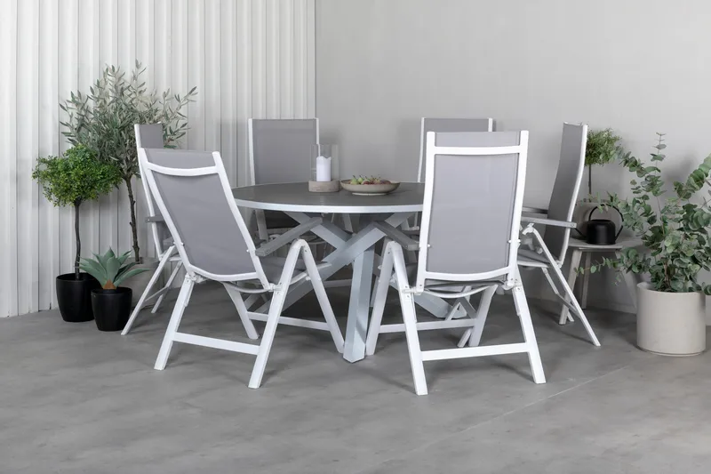 Parma Matgrupp Utomhus Rund Ø140cm + 6 Albany Positionsstolar - Svart - Utemöbler - Utegrupp - Matgrupper utomhus