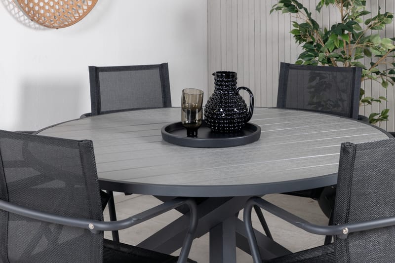 Parma Matgrupp Utomhus Rund Ø140cm + 6 Alina Matstolar - Svart/Grå - Utemöbler - Utegrupp - Matgrupper utomhus