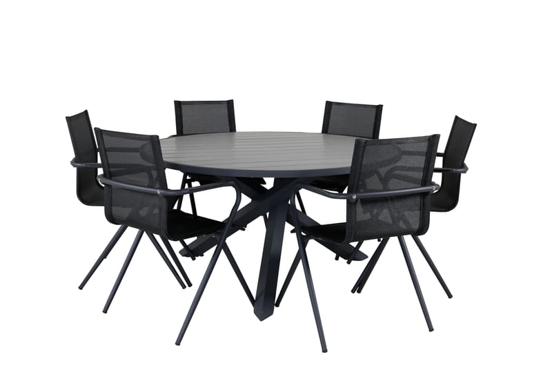 Parma Matgrupp Utomhus Rund Ø140cm + 6 Alina Matstolar - Svart/Grå - Utemöbler - Utegrupp - Matgrupper utomhus