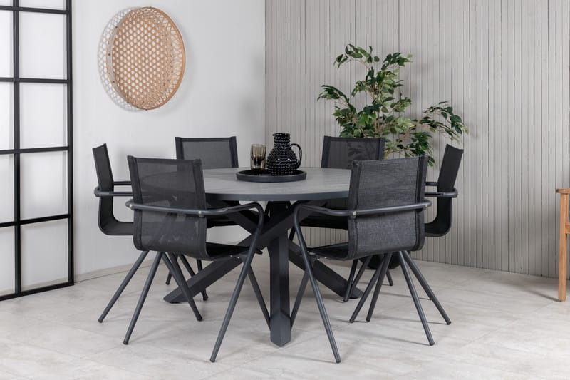 Parma Matgrupp Utomhus Rund Ø140cm + 6 Alina Matstolar - Svart/Grå - Utemöbler - Utegrupp - Matgrupper utomhus
