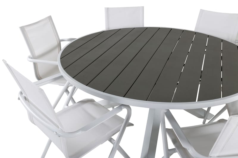 Parma Matgrupp Utomhus Rund Ø140cm + 6 Alina Matstolar - Vit/Grå - Utemöbler - Utegrupp - Matgrupper utomhus