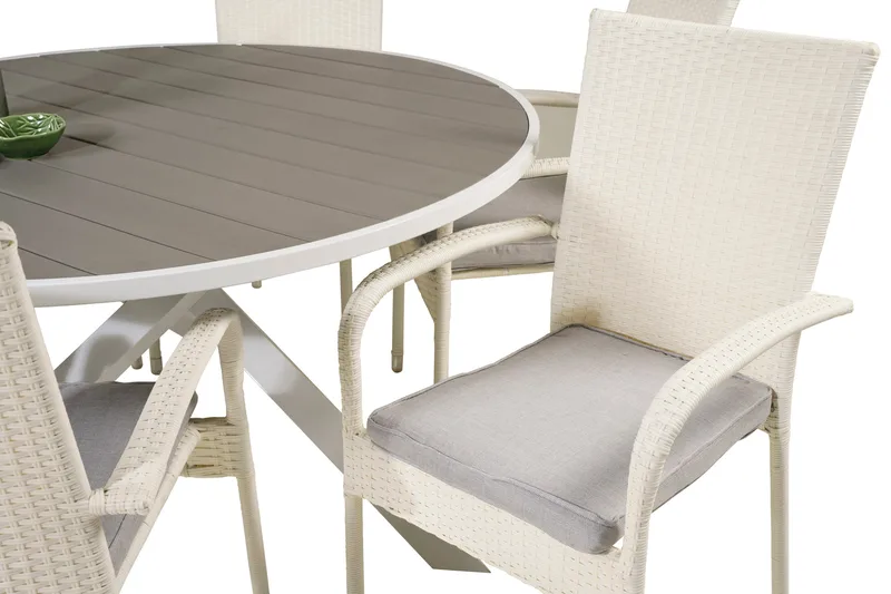 Parma Matgrupp Utomhus Rund Ø140cm + 6 Anna Karmstolar - Vit - Utemöbler - Utegrupp - Matgrupper utomhus
