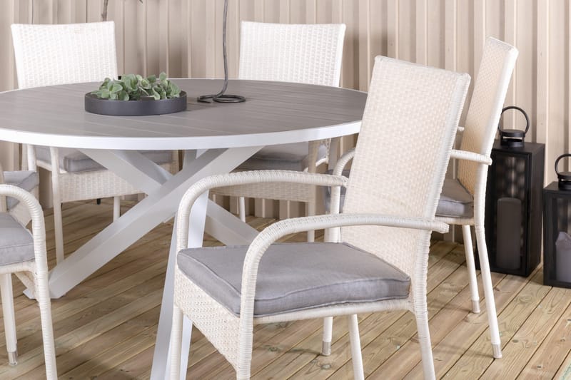 Parma Matgrupp Utomhus Rund Ø140cm + 6 Anna Karmstolar - Vit - Utemöbler - Utegrupp - Matgrupper utomhus