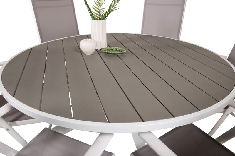 Parma Matgrupp Utomhus Rund Ø140cm + 6 Break Positionsstolar - Vit/Grå - Utemöbler - Utegrupp - Matgrupper utomhus