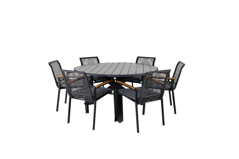 Parma Matgrupp Utomhus Rund Ø140cm + 6 Dallas Matstolar - Svart/Grå - Utemöbler - Utegrupp - Matgrupper utomhus
