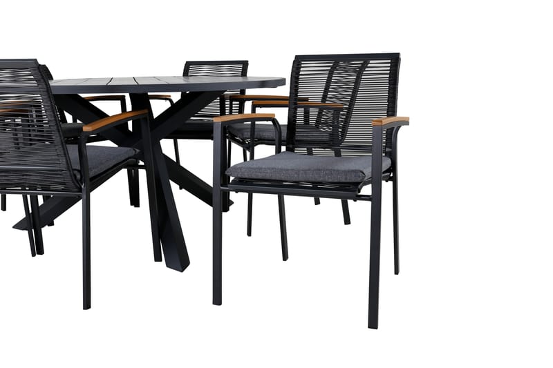 Parma Matgrupp Utomhus Rund Ø140cm + 6 Dallas Matstolar - Svart/Grå - Utemöbler - Utegrupp - Matgrupper utomhus
