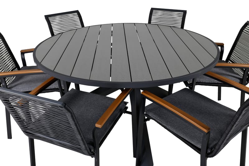 Parma Matgrupp Utomhus Rund Ø140cm + 6 Dallas Matstolar - Svart/Grå - Utemöbler - Utegrupp - Matgrupper utomhus