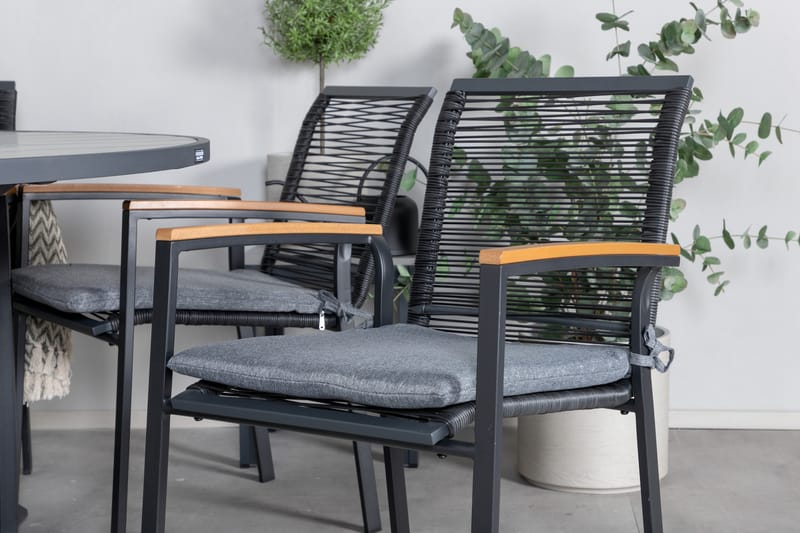 Parma Matgrupp Utomhus Rund Ø140cm + 6 Dallas Matstolar - Svart/Grå - Utemöbler - Utegrupp - Matgrupper utomhus