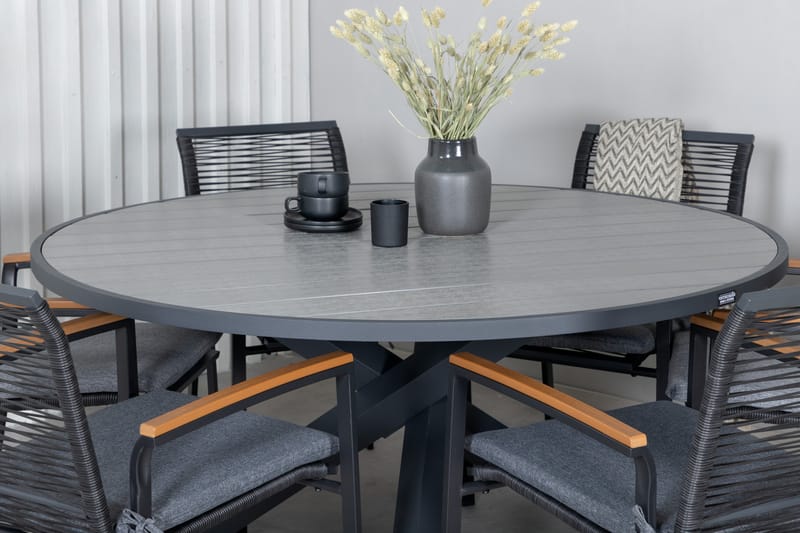 Parma Matgrupp Utomhus Rund Ø140cm + 6 Dallas Matstolar - Svart/Grå - Utemöbler - Utegrupp - Matgrupper utomhus