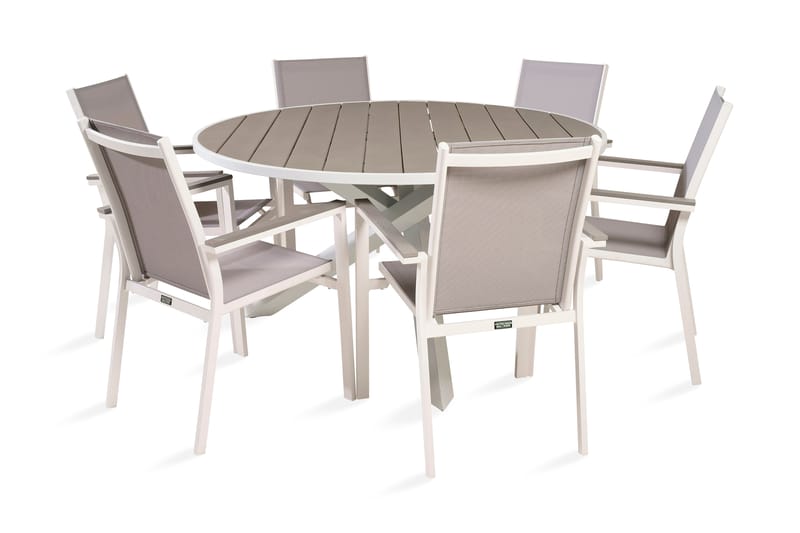 Parma Matgrupp Utomhus Rund Ø140cm + 6 Karmstolar - Vit/Grå - Utemöbler - Utegrupp - Matgrupper utomhus