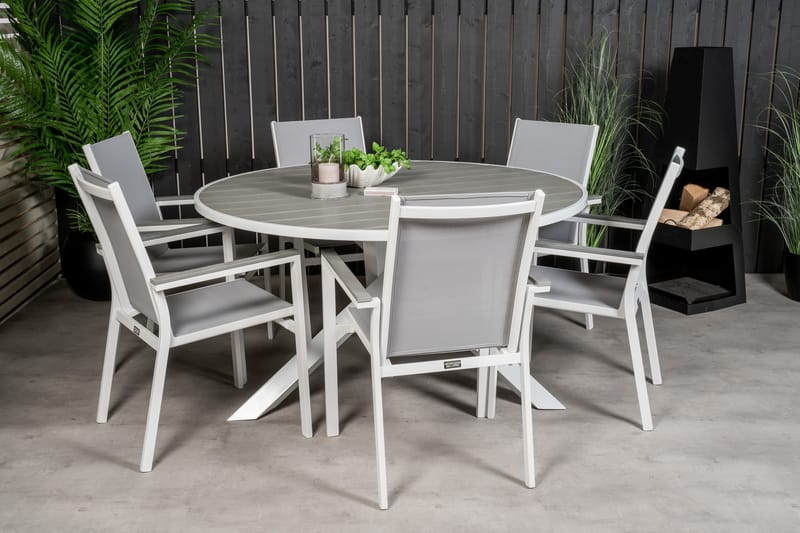Parma Matgrupp Utomhus Rund Ø140cm + 6 Karmstolar - Vit/Grå - Utemöbler - Utegrupp - Matgrupper utomhus